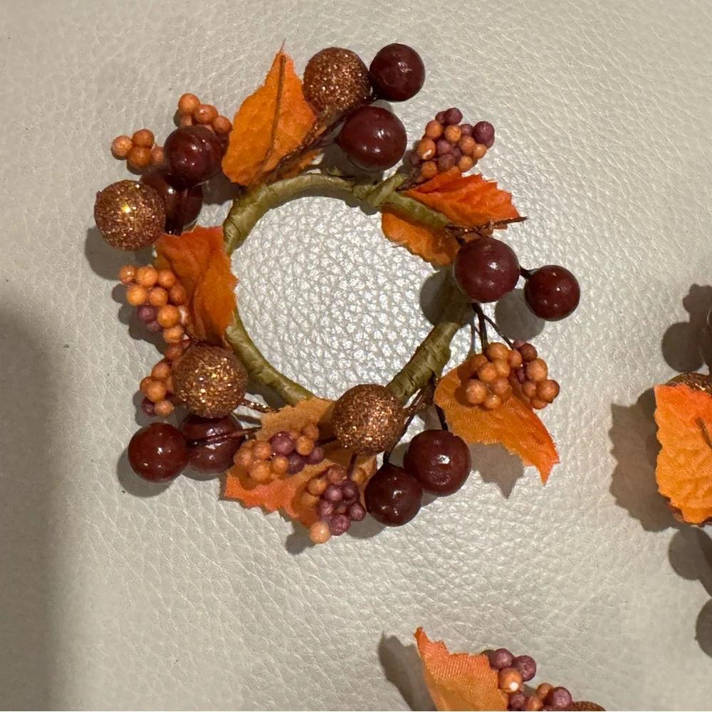 3 Glass Pumpkin Candle Displays by Luminara with Autumn garland and orange bows - Picture 5 of 5